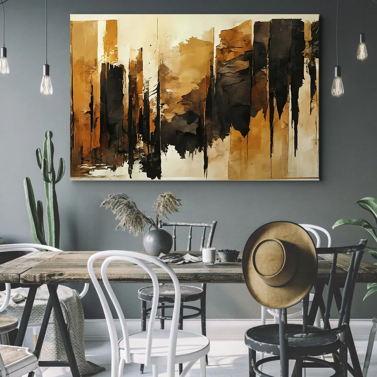 Canvas picture - Abstract gold and black stripes in an artistic composition - 70x50cm - Harmony of Black and Gold - Modern wall decoration for the living room and bedroom ARTTOR