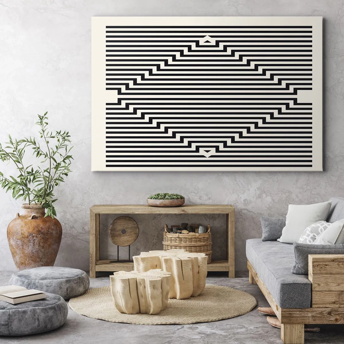 Canvas picture - Black and white lines creating a geometric illusion effect - 70x50cm - Geometrical Illusion - Modern wall decoration for the living room and bedroom ARTTOR