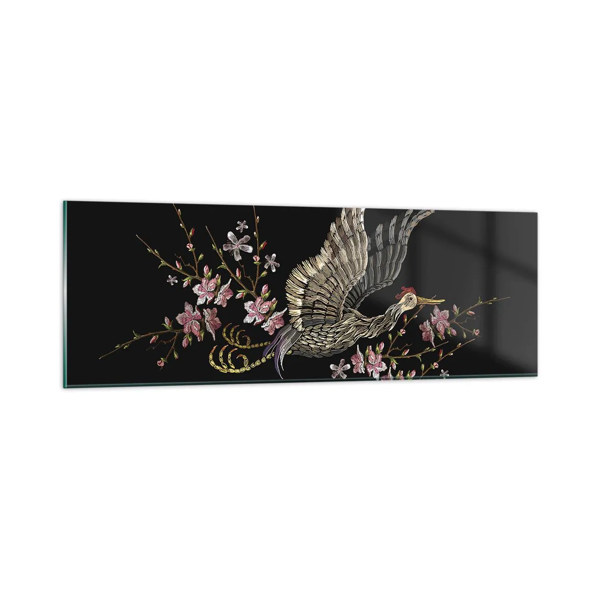 Glass picture - Exotic, Embroidered Bird - 90x30 cm