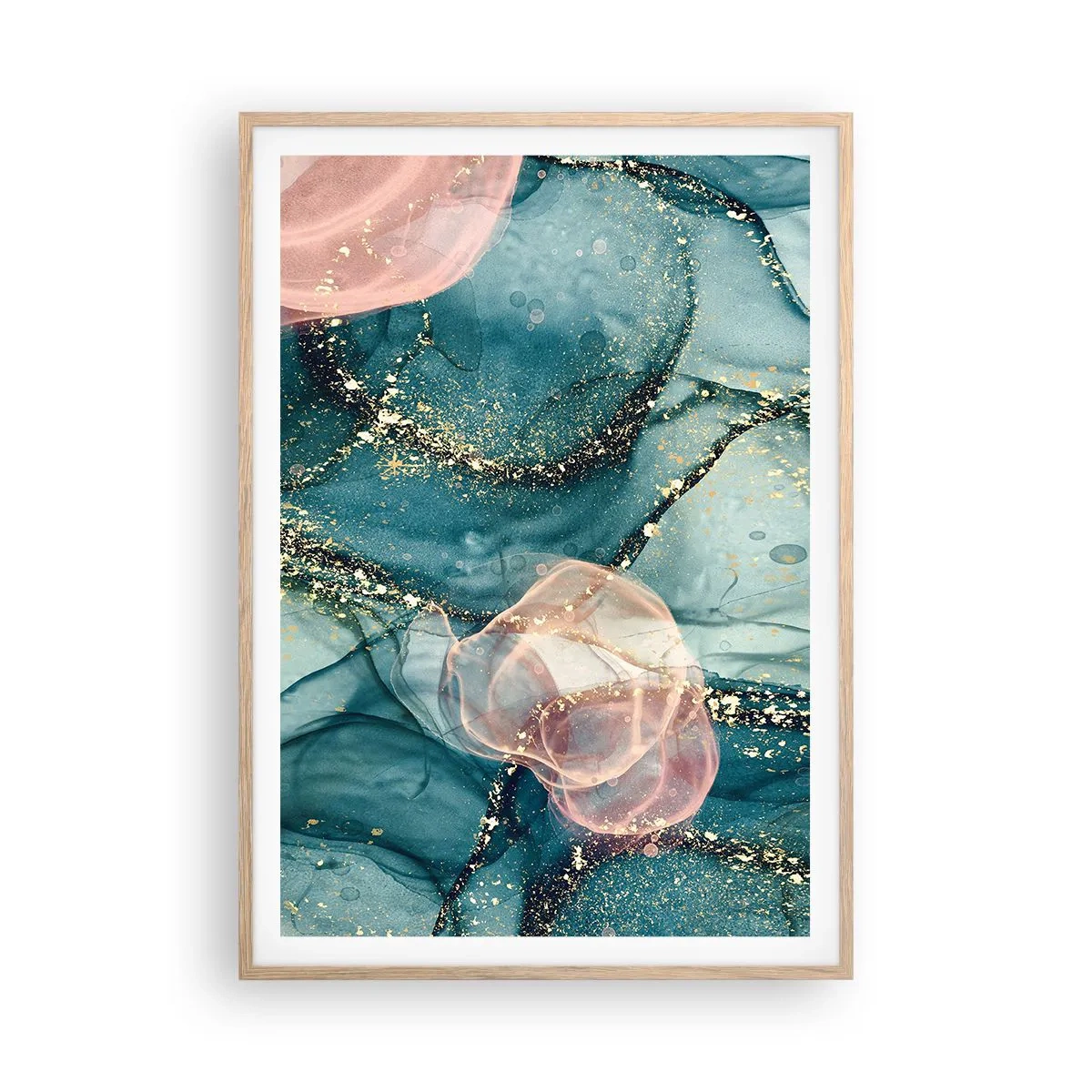 Poster in light oak frame - Silm Blue, Tulle Pink - 70x100 cm