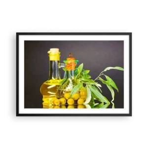 Poster in black frame - Still Life with Olives and Olive Oil - 70x50 cm