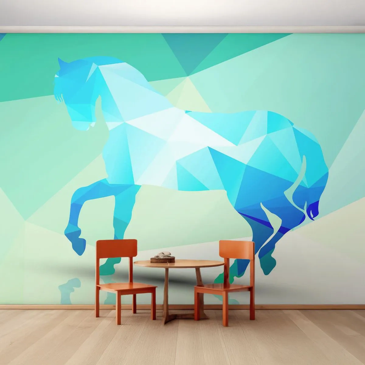 Photo Wallpaper Standard Eco - Geometrical Horse in Turuoise - Animals, Horse, Geometric Figure - 350x256 cm