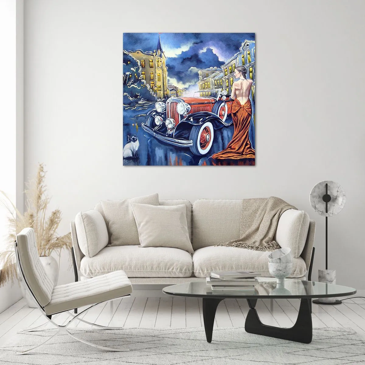 Glass picture - Nocturne in Blue and Coral - 30x30 cm