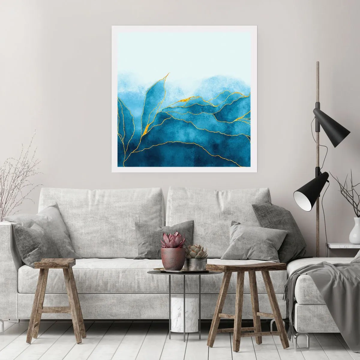 Poster - Blue In Gold - 40x40 cm