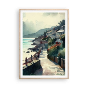 Poster in light oak frame - Mediterranean Town - 70x100 cm