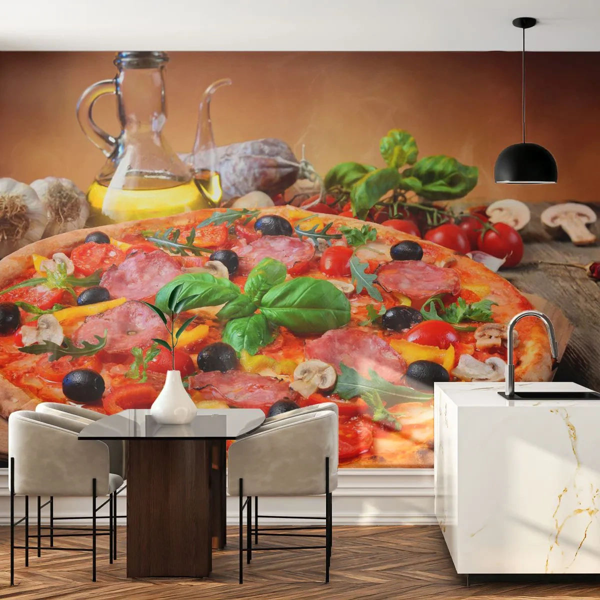 Photo Wallpaper Premium Sand - With a Real Italian Flavouring - Gastronomy, Pizza, Italy - 250x175 cm