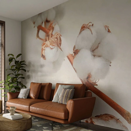 Photo Wallpaper Premium Canvas - Just Cuddle It - Cotton Flower, Flower, Cotton Twig - 350x256 cm