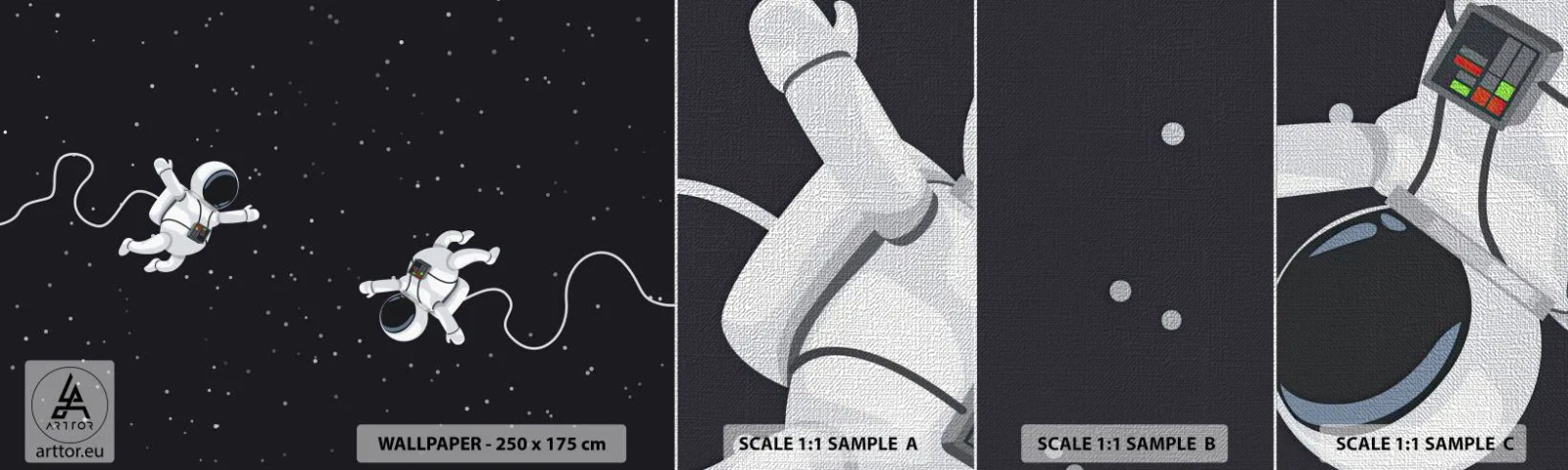 Photo Wallpaper Sample Premium Canvas - Space Dance - Abstraction, Astronaut, Cosmos - 100x30 cm