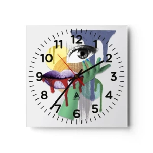 Wall clock - Clock on glass - Deconstructed Portrait - 40x40 cm