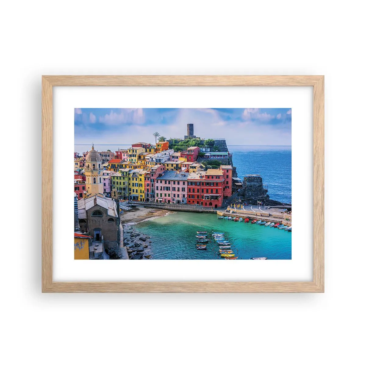 Poster in light oak frame - Magical Mediterranean Town - 40x30 cm