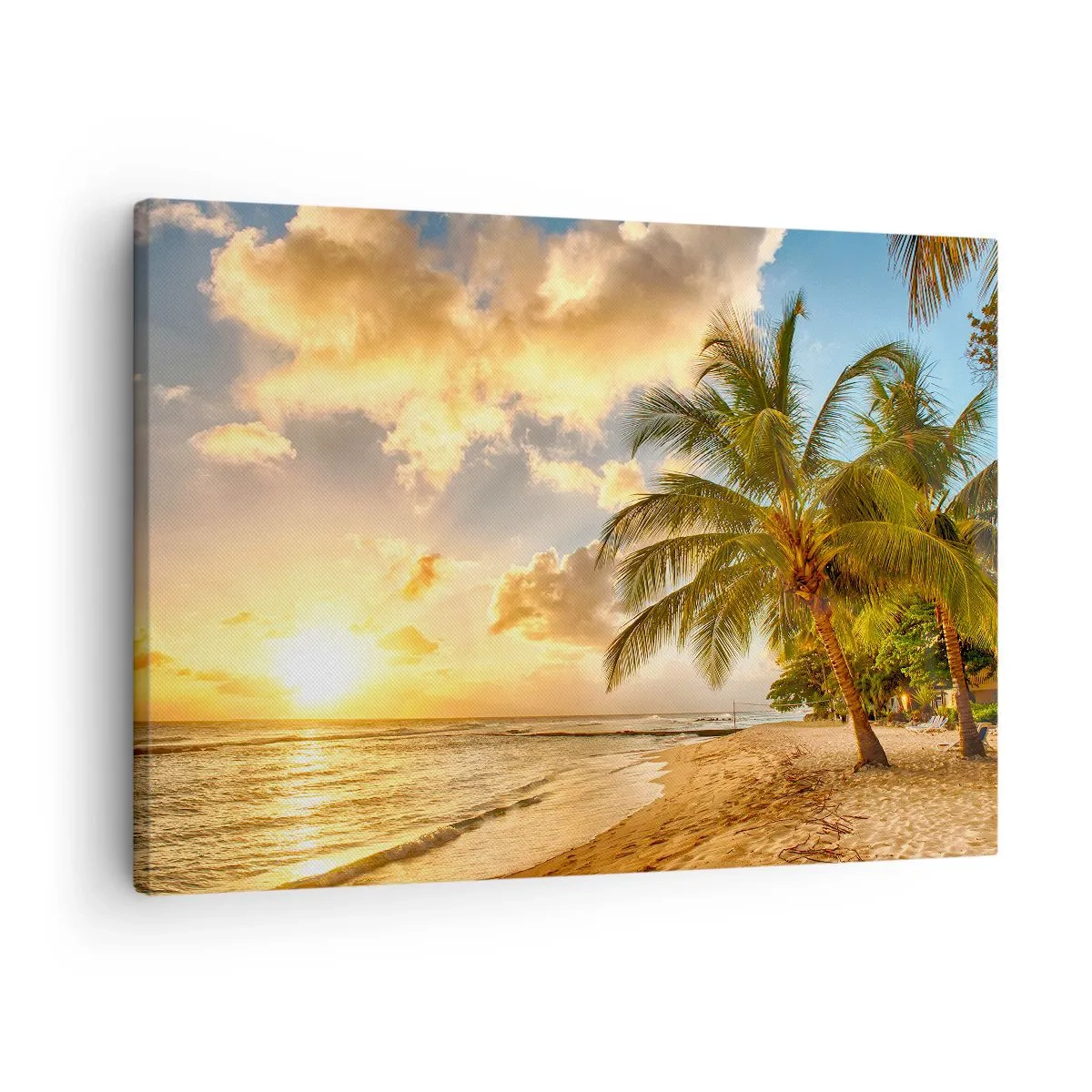 Canvas picture - Beach with palm trees and a sunset over the ocean - 70x50cm - Eternal Summer, Always Holidays - Modern wall decoration for the living room and bedroom ARTTOR