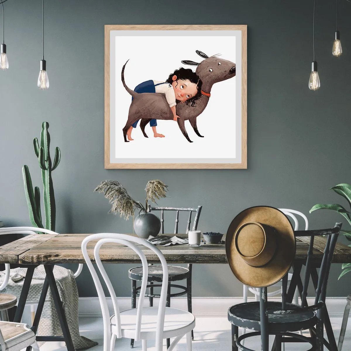 Poster in light oak frame - Best Friends - 60x60 cm