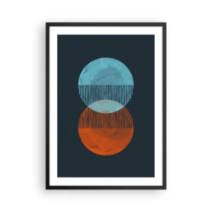 Poster in black frame - Abstract circles in shades of blue and orange - 50x70cm - Astronomical Fantasy - Modern wall decoration for the living room and bedroom ARTTOR