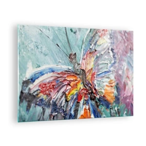 Glass picture - Colorful butterfly in abstract style on a blue background - 70x50cm - Painted by Nature - Modern wall decoration for the living room and bedroom ARTTOR
