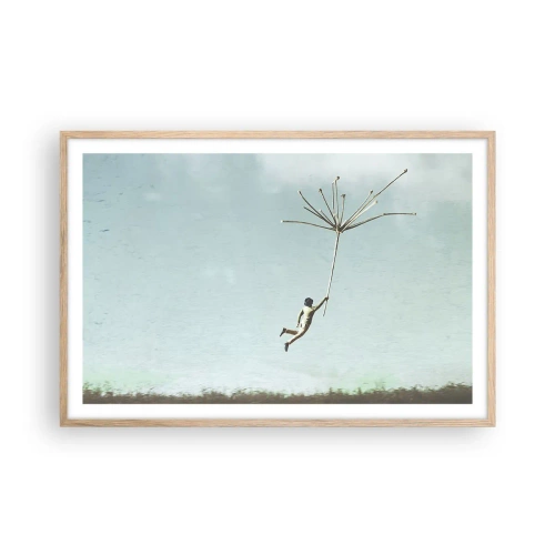 Poster in light oak frame - Kites, Dandelions, Wind - 91x61 cm