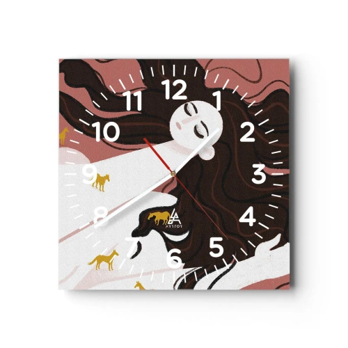 Wall clock - Clock on glass - Dream of a Golden Horse - 30x30 cm