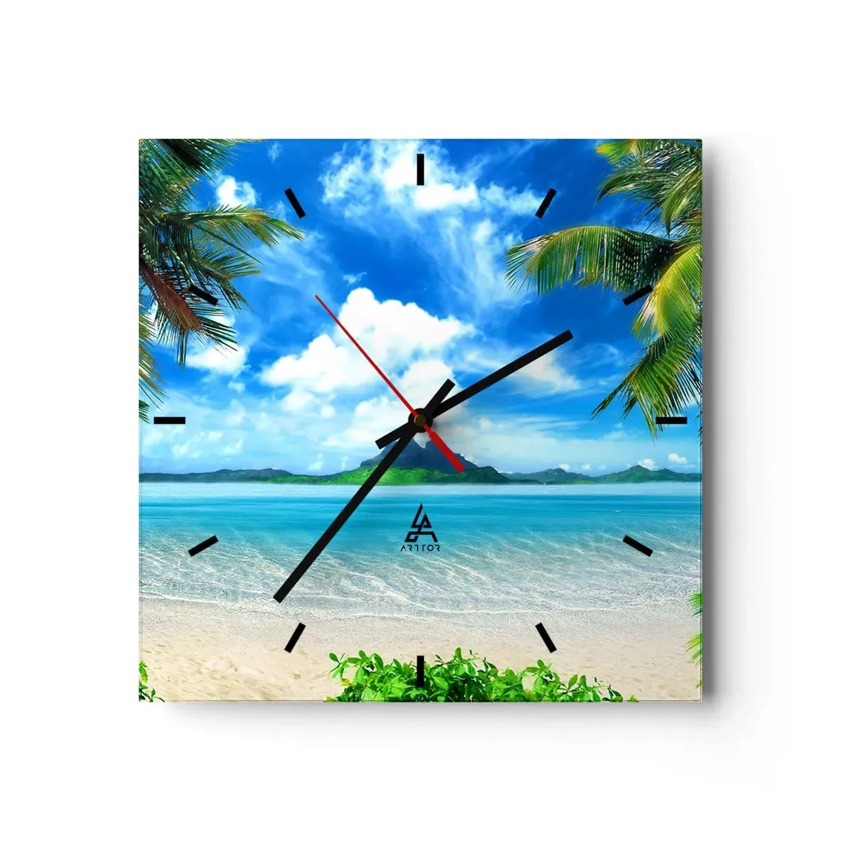 Wall clock - Clock on glass - Blue Tropics - 30x30 cm
