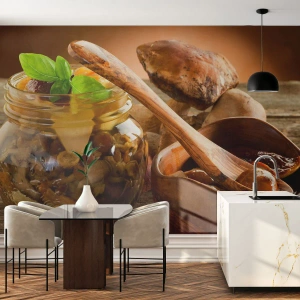 Photo Wallpaper Premium Canvas - Boletus Fresh or Salted: Flavour of Autumn - Gastronomy, Mushrooms, Kitchen - 500x350 cm
