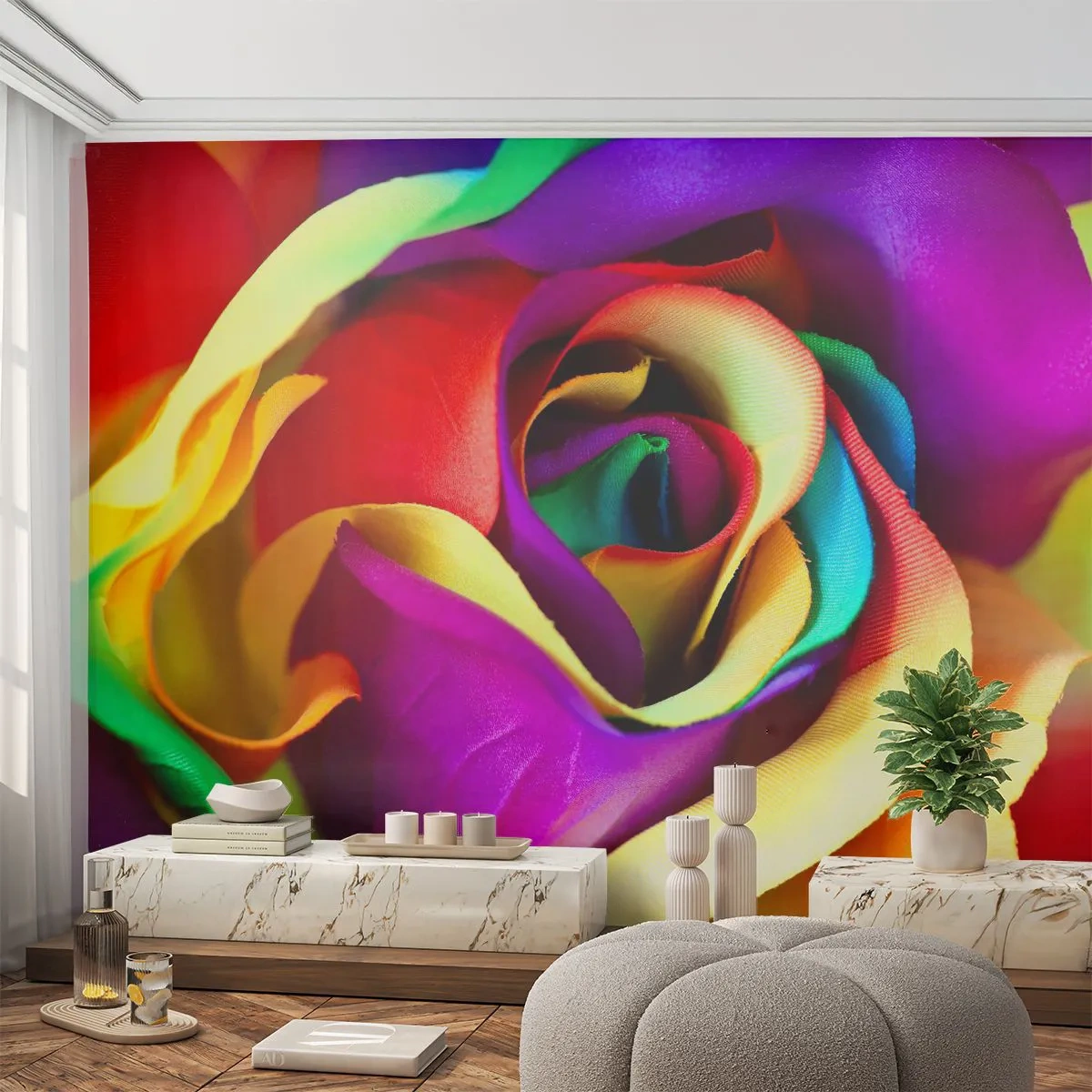Photo Wallpaper Standard Eco - It's Impossible - Abstraction, Flower, Colorful Rose - 400x280 cm