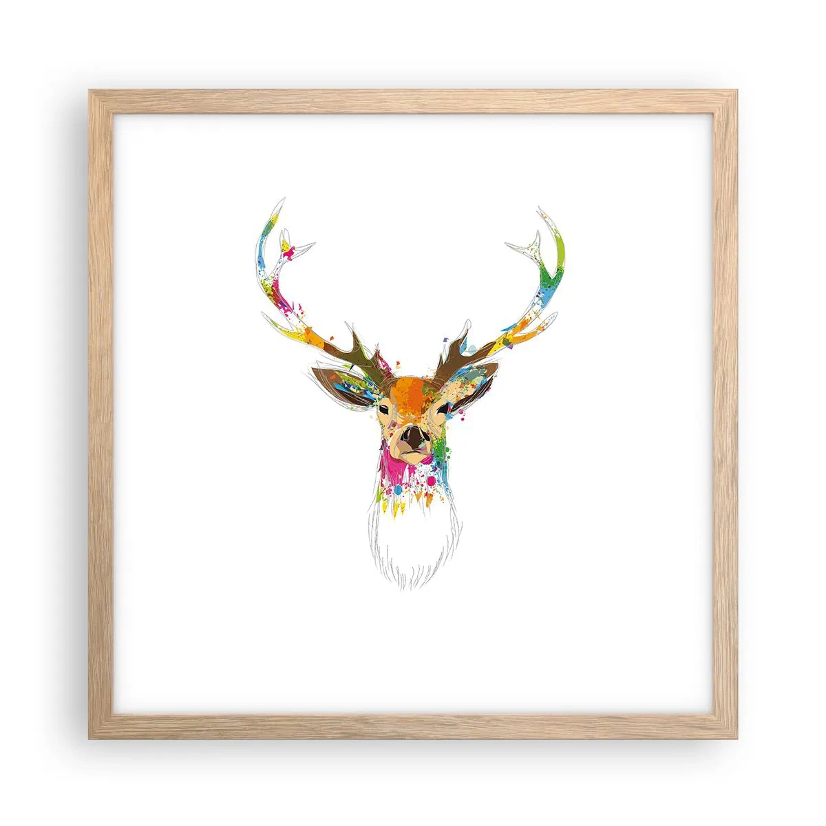 Poster in light oak frame - Deer Bathed in Colour - 40x40 cm