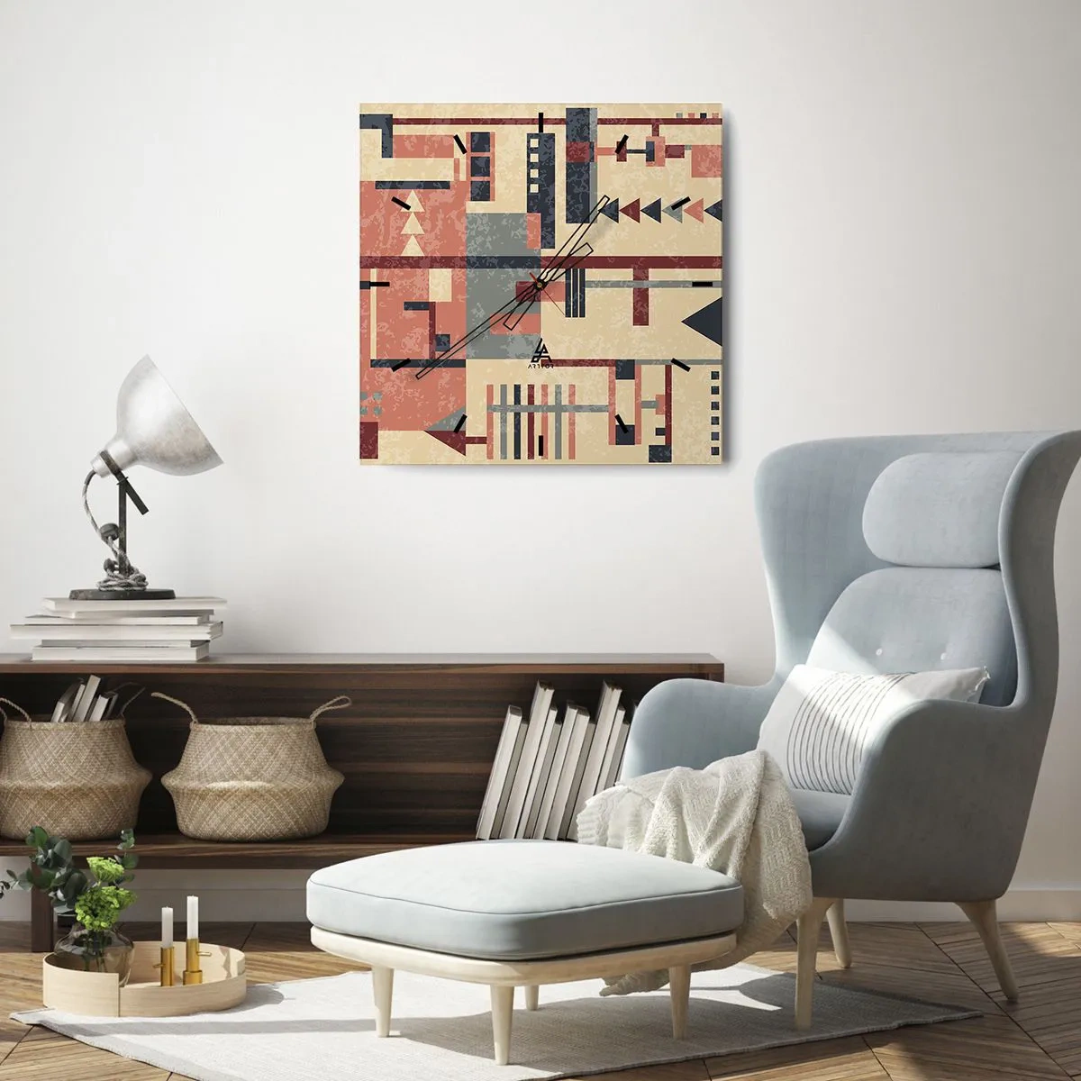 Wall clock - Clock on glass - Combinations of Verticals and Horizontals - 30x30 cm