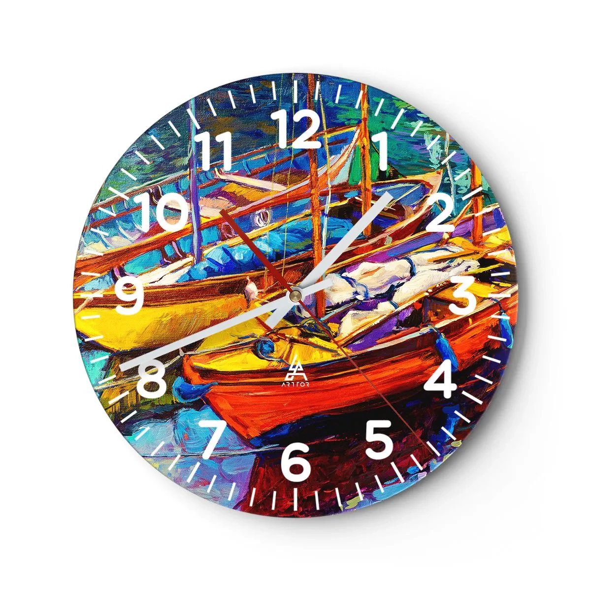 Wall clock - Clock on glass - On Water Thick with Colours - 30x30 cm