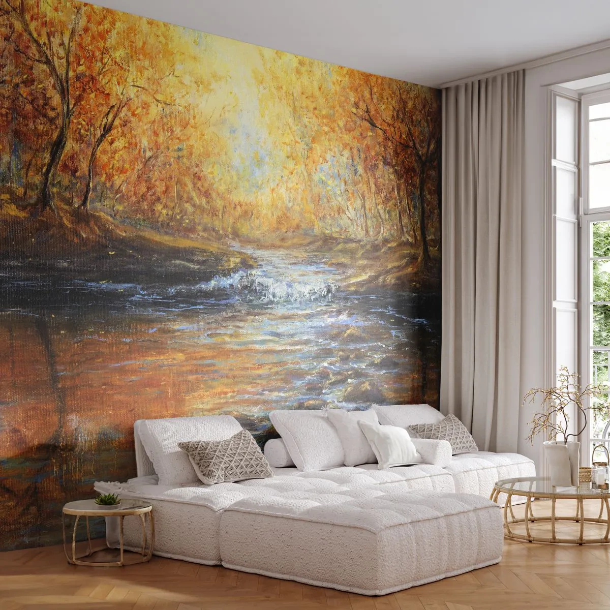 Self-Adhesive Photo Wallpaper Deluxe Sticker - Golden Brook - Landscape, Mountain stream, Forest - 400x280 cm