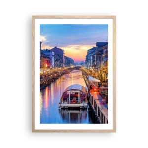Poster in light oak frame - Evening of Light and Fun - 50x70 cm