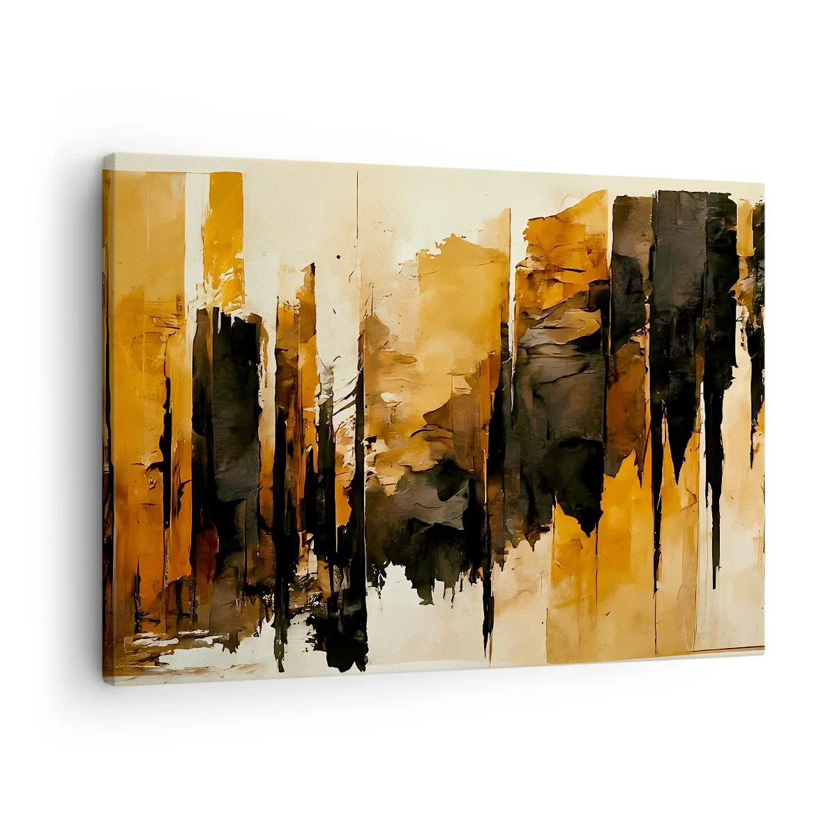 Canvas picture - Abstract gold and black stripes in an artistic composition - 70x50cm - Harmony of Black and Gold - Modern wall decoration for the living room and bedroom ARTTOR