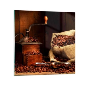 Glass picture - Still Life with Coffee Grains and a Grinder - 50x50 cm