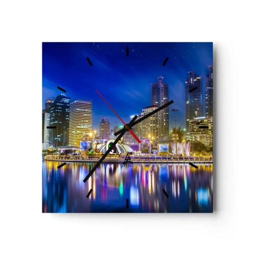 Wall clock - Clock on glass - Rainbow Night of a Metropolis - 30x30 cm