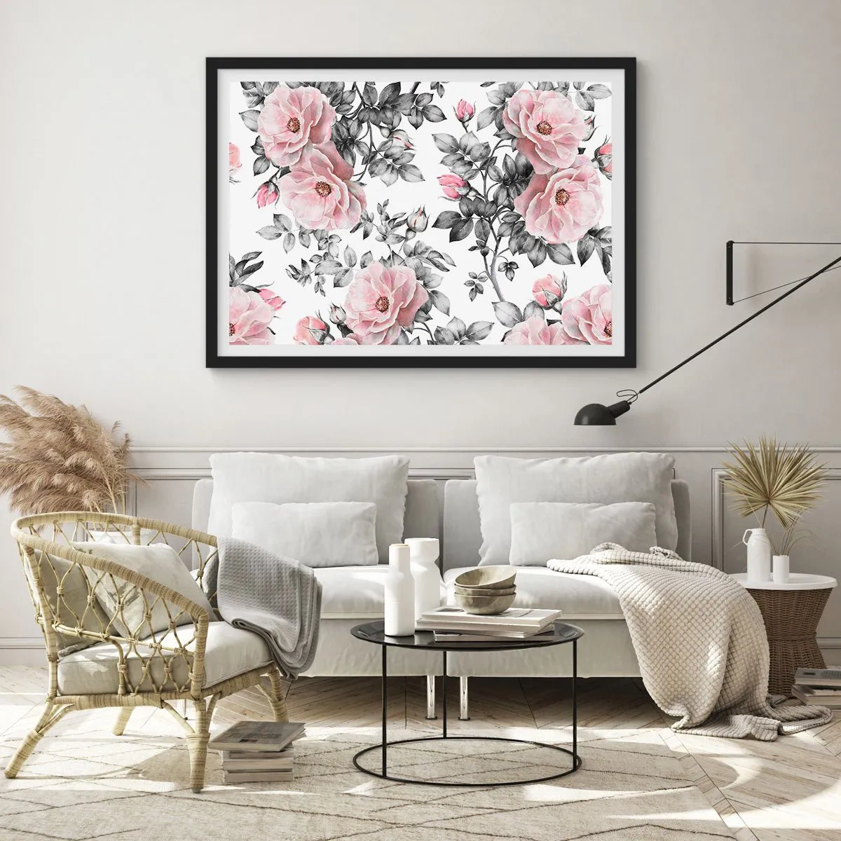 Poster in black frame - Getting Lost in Rose Flowers - 70x50 cm