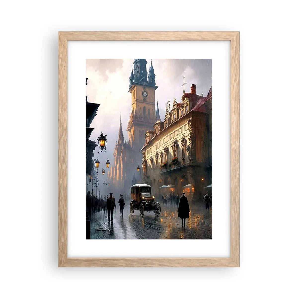 Poster in light oak frame - Charm of Evening in Prague - 30x40 cm