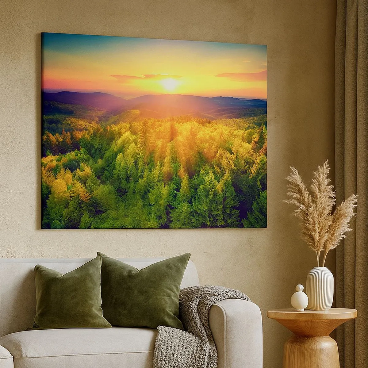 Canvas picture - Forest landscape with sunset over the hills - 70x50cm - Peaks and Summits - Modern wall decoration for the living room and bedroom ARTTOR