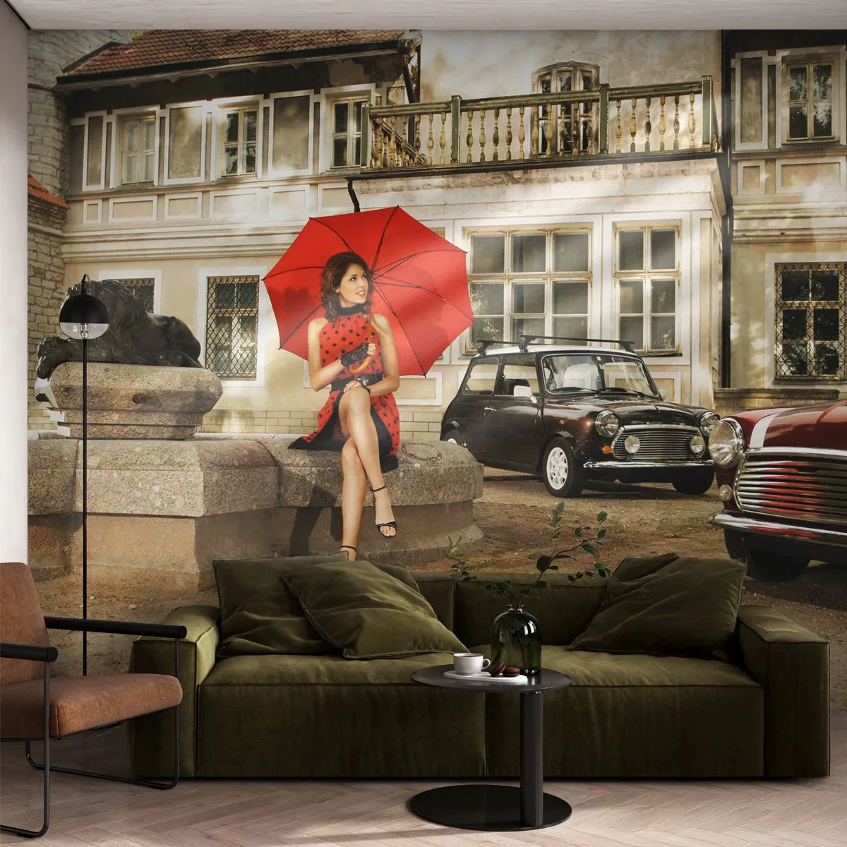 Self-Adhesive Photo Wallpaper Deluxe Sticker - Minin Sentimental Trip - Woman, Architecture, Car - 250x175 cm
