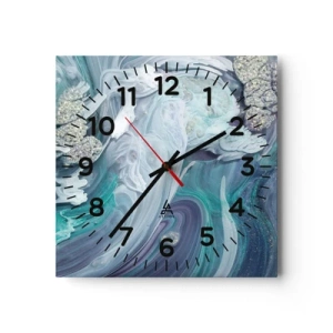 Wall clock - Clock on glass - Currents of Blue - 30x30 cm