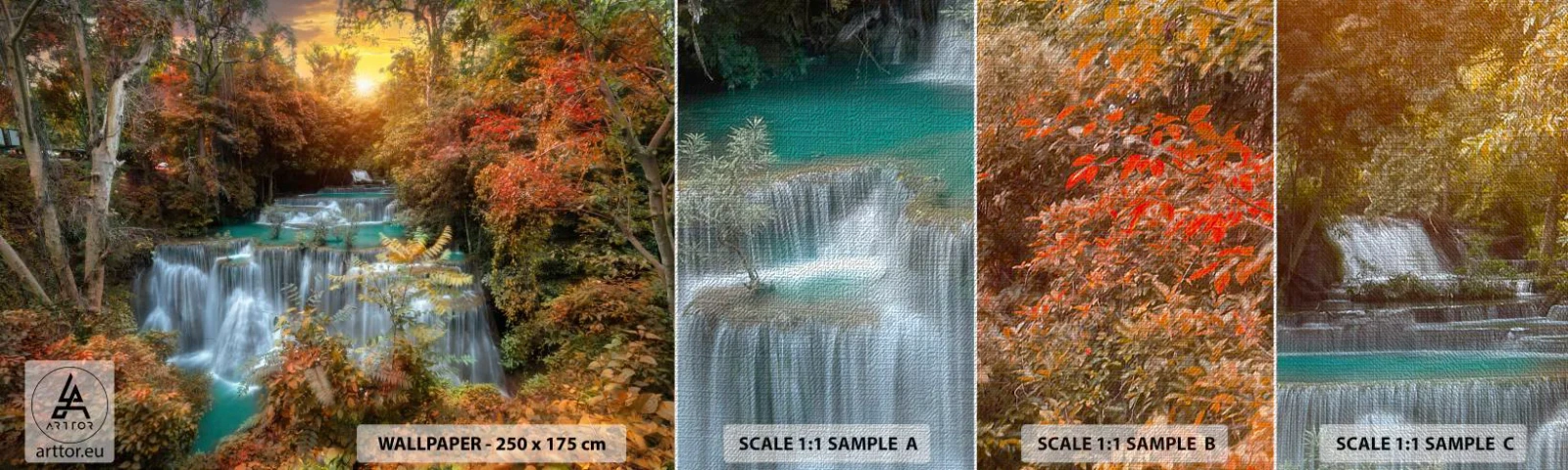 Photo Wallpaper Sample Premium Canvas - Hidden Forest Treasure - Landscape, Waterfall, Forest - 100x30 cm