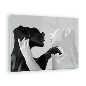Glass picture - Black and white figures in sensual close-up - 70x50cm - Attraction - Desire - Modern wall decoration for the living room and bedroom ARTTOR