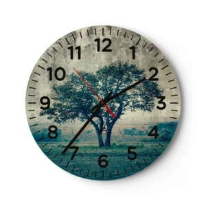Wall clock - Clock on glass - Apple Tree in Blue? - 40x40 cm