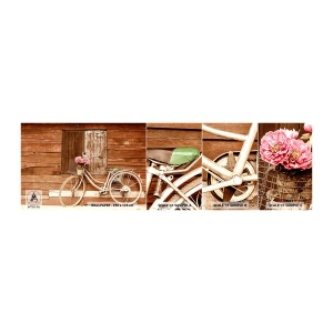 Photo Wallpaper Sample Self-Adhesive Deluxe Sticker - Be Right Back - Bicycle, Flowers, Wooden house - 100x30 cm