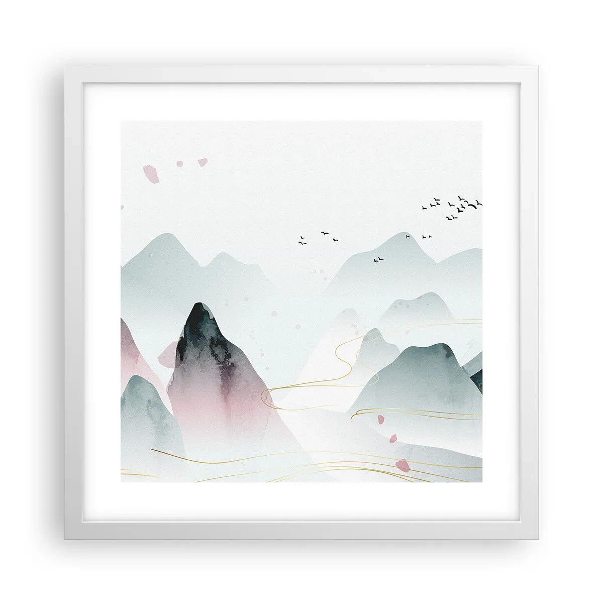 Poster in white frmae - Over the Peaks - 40x40 cm