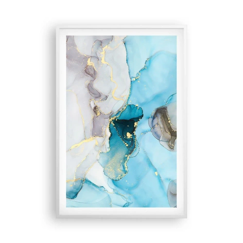 Poster in white frmae - Study in Grey and  Turquoise Encounter - 61x91 cm