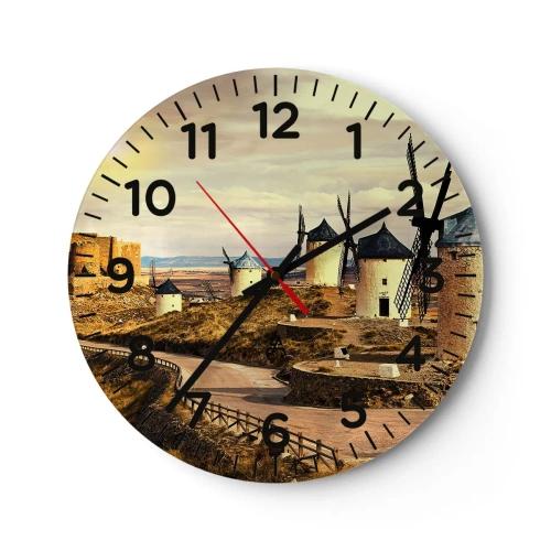 Wall clock - Clock on glass - Don Quixote Is Coming - 40x40 cm