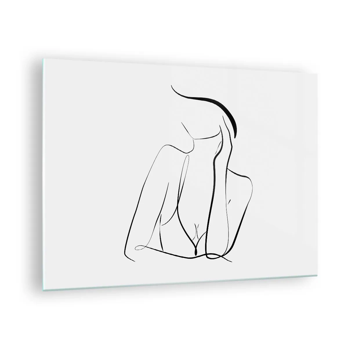Glass picture - A simple line showing the outline of the body in shades of black and white - 70x50cm - On Waves of Dreams - Modern wall decoration for the living room and bedroom ARTTOR