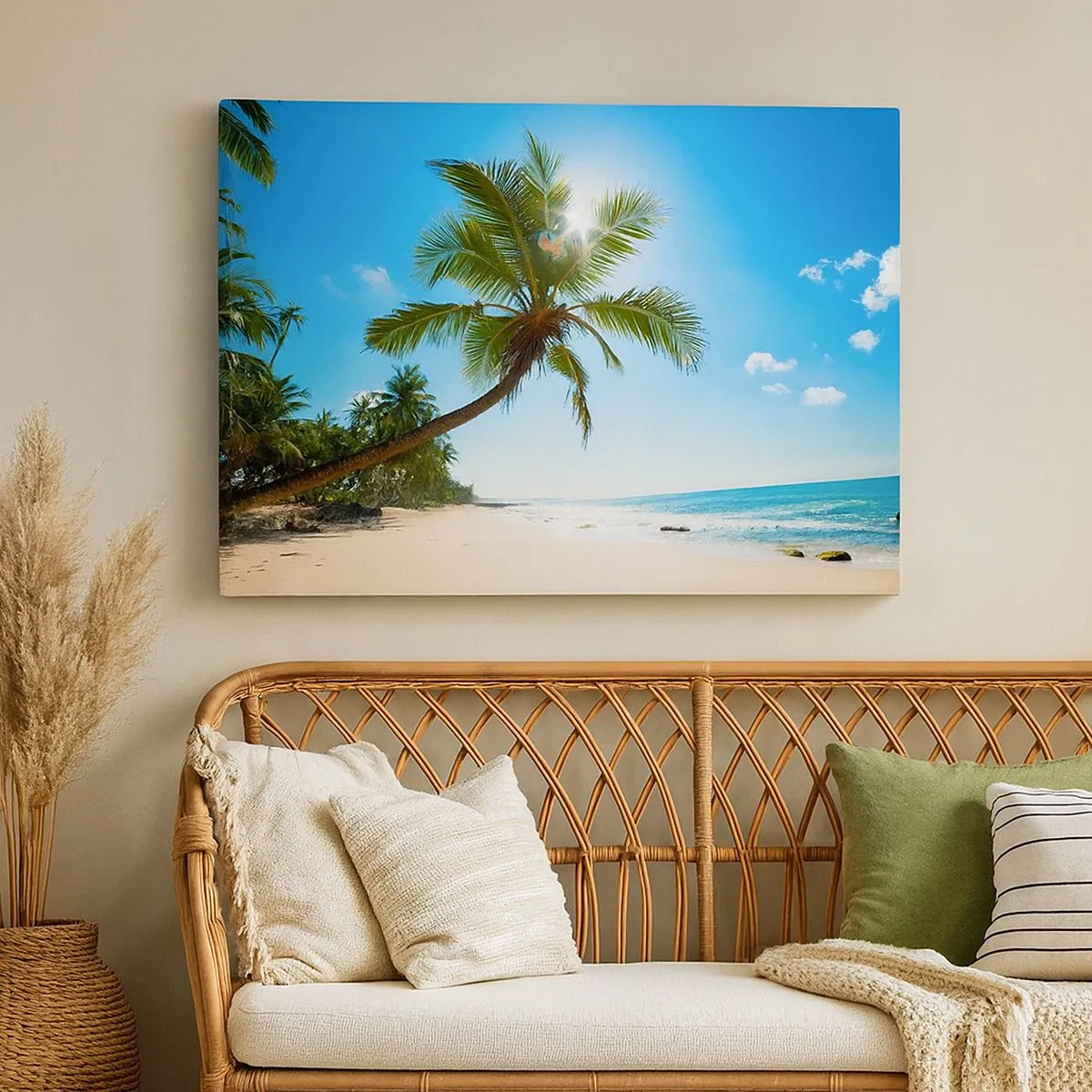 Canvas picture - A beach with palm trees in a tropical landscape - 70x50cm - Do Not Show to Anyone - Modern wall decoration for the living room and bedroom ARTTOR
