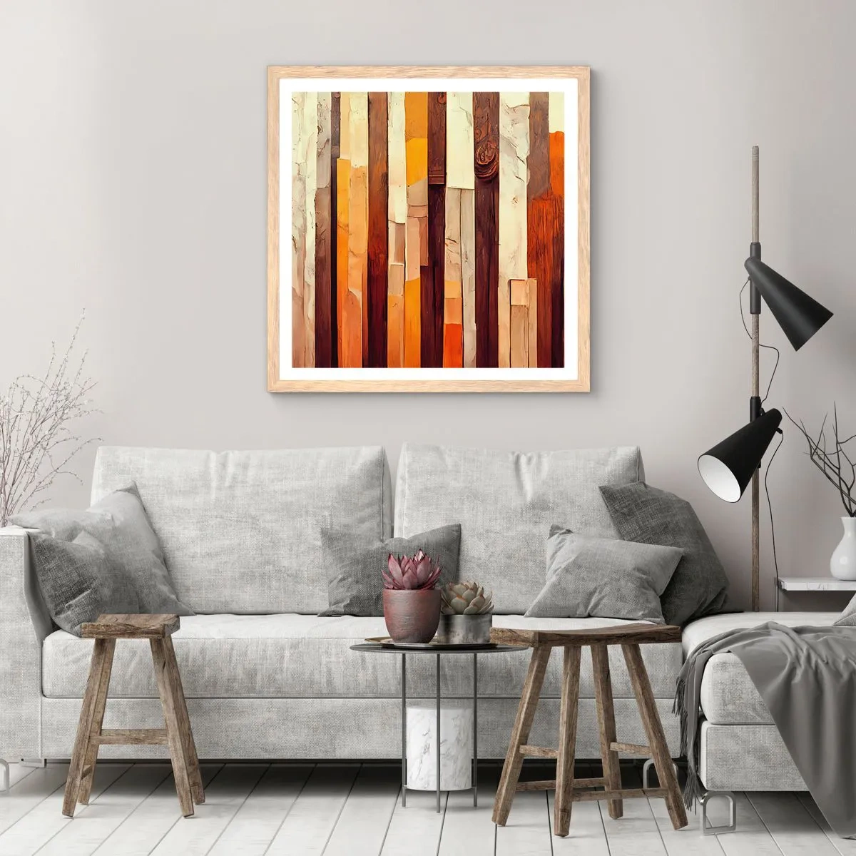 Poster in light oak frame - Anthem of Forest Birds - 60x60 cm