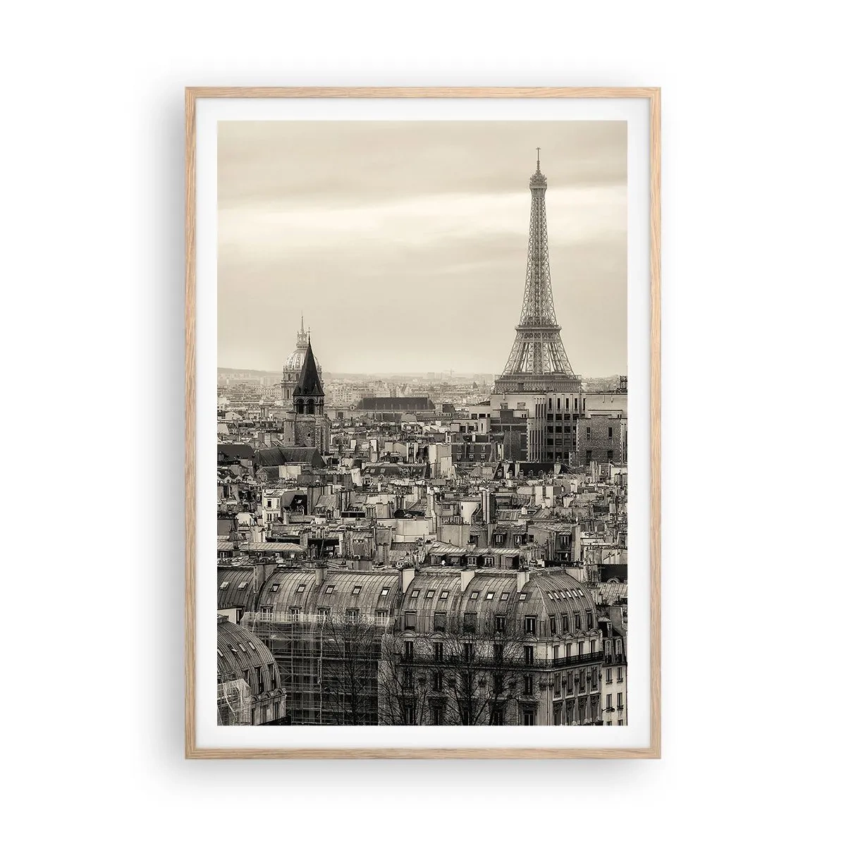 Poster in light oak frame - Over the Roofs of Paris - 70x100 cm