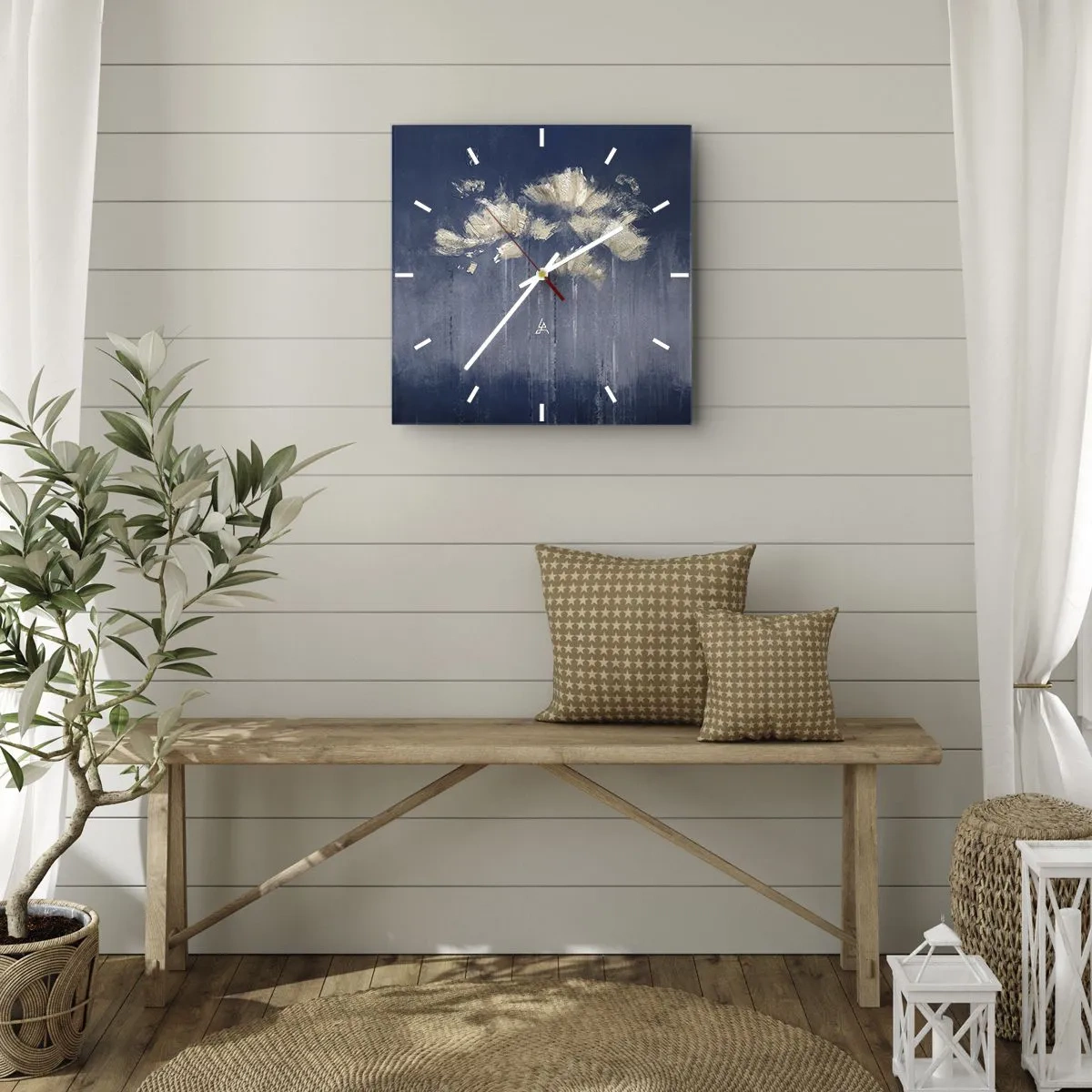 Wall clock - Clock on glass - Like Flakes in the Wind - 40x40 cm