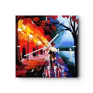 Wall clock - Clock on glass - Flaming Autumn in the Park - 40x40 cm