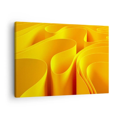 Canvas picture - Yellow abstract waves resembling sun rays - 70x50cm - Like Waves of the Sun - Modern wall decoration for the living room and bedroom ARTTOR